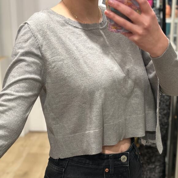 Zara grey one shoulder ruffle crop sweater. Size small NWT - Picture 3 of 11